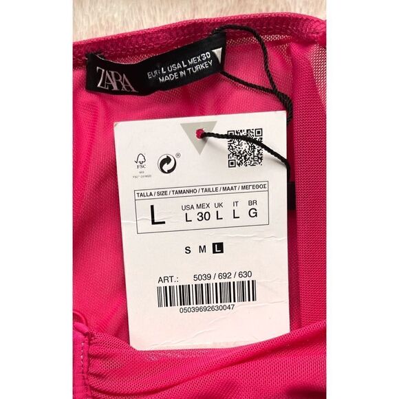 NWT Zara Fuchsia Tulle Semi-Sheer Bodysuit, Size Large - Picture 13 of 15